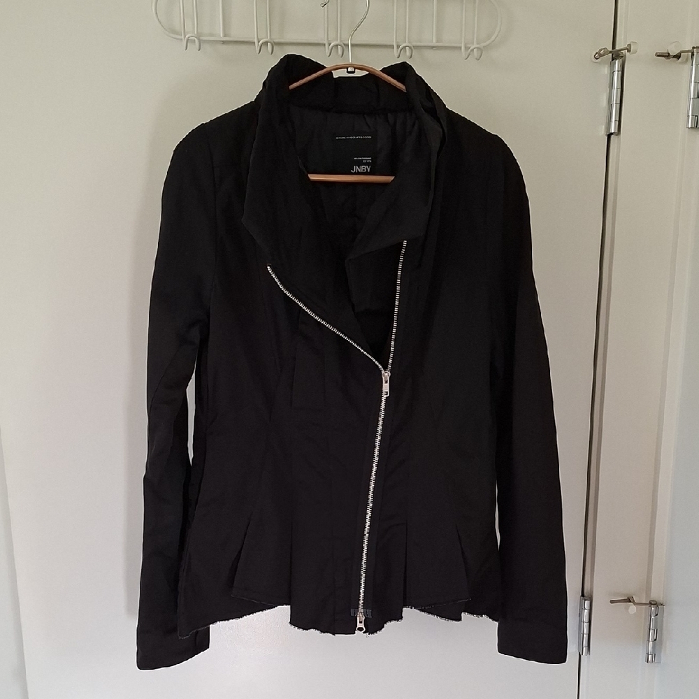 JNBY Women's Black Funnel Neck Coat with Asymmetric Zip and Hem (Size S/M)